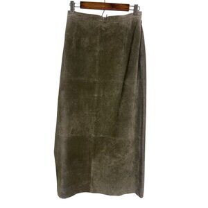 Vintage Leather Maxi Skirt 10 Green Suede Boho Western Classic Chic Folk Indie